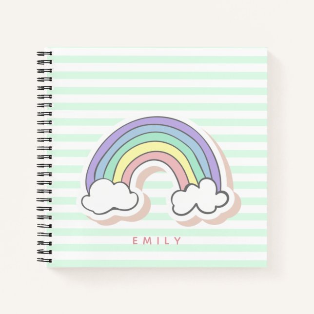 Cuaderno Arcoiris lindo - Niños rayados verdes de poca mont (Anverso)