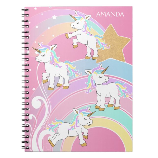 Cuaderno Arcoiris mágico rosa 🦄 unicornios (Frente)
