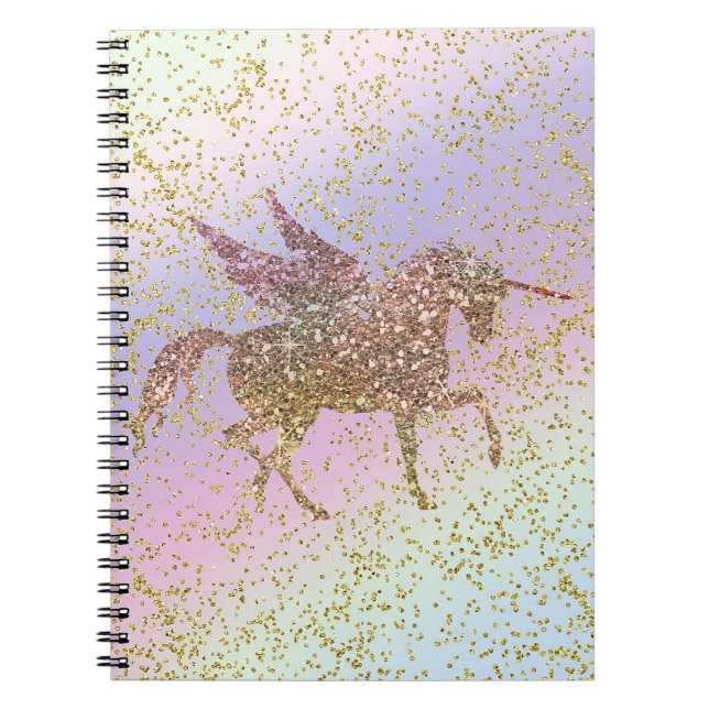 Cuaderno Arcoíris Pastel Glitter Dorado Unicornio Chicas Mo (Frente)