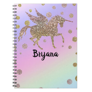Cuaderno Arcoíris Pastel Lunares Dorados Unicornio Tendenci