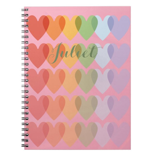 Cuaderno Arcoiris personalizado del corazón lindo personali (Frente)