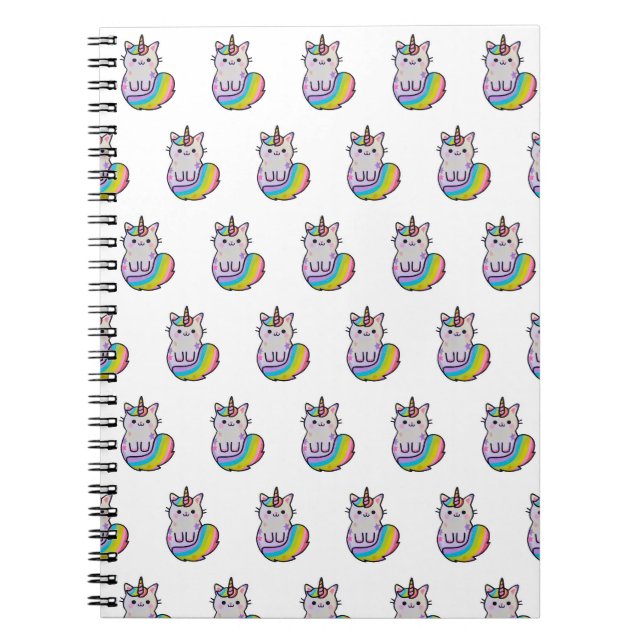 Cuaderno Arcoiris unicornio de gato blanco (Frente)