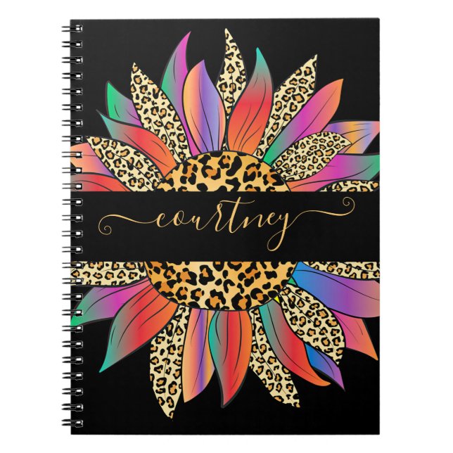 Cuaderno Arcoíris y estampado de leopardo personalizado  (Frente)