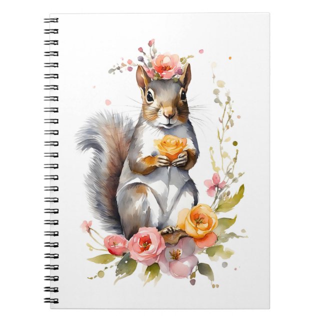 Cuaderno Ardilla Adorable con Flores de Primavera (Frente)