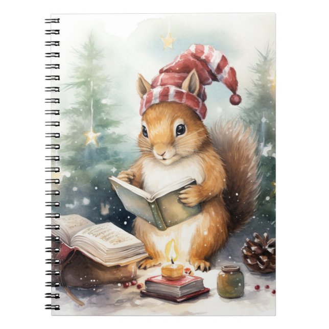 Cuaderno Ardilla de Navidad leyendo (Frente)