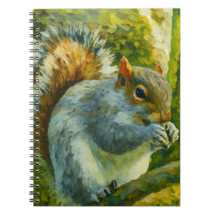 Cuaderno ardilla impresionista en follaje forestal