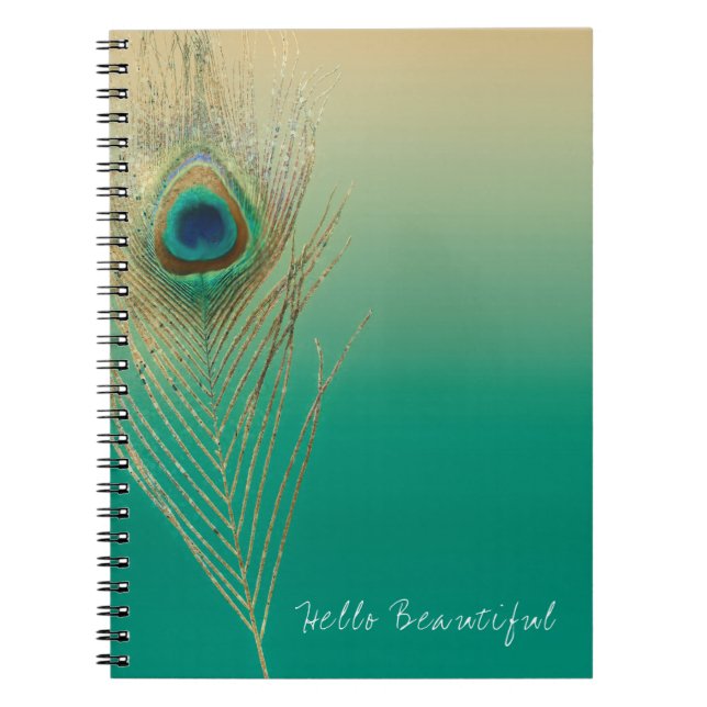 Cuaderno Arena de pluma de pavo real y elegante Boho Glam V (Frente)