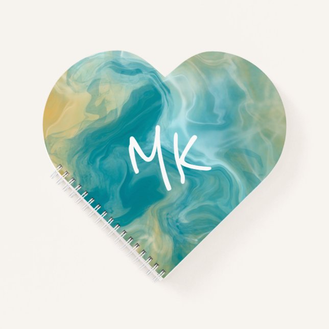 Cuaderno Arena marrón océano azul fluido arte (Anverso)