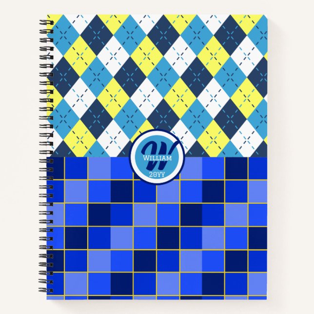 Cuaderno Argel y chequitos azul y amarillo de perrito (Anverso)
