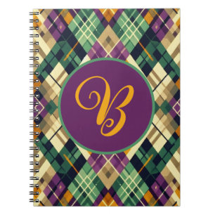 Cuaderno Argyle Mardi Gras verde púrpura amarillo