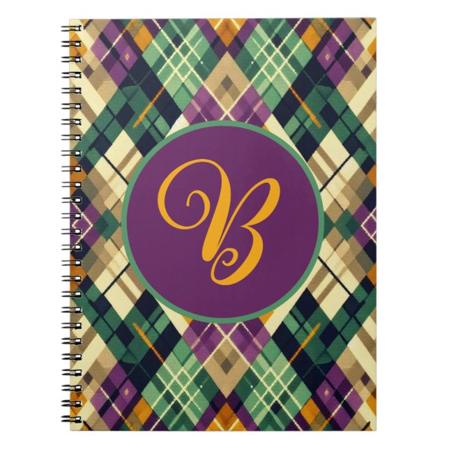 Cuaderno Argyle Mardi Gras verde púrpura amarillo (Frente)