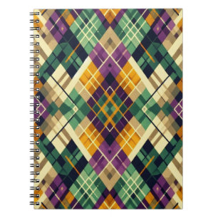 Cuaderno Argyle Mardi Gras verde púrpura amarillo