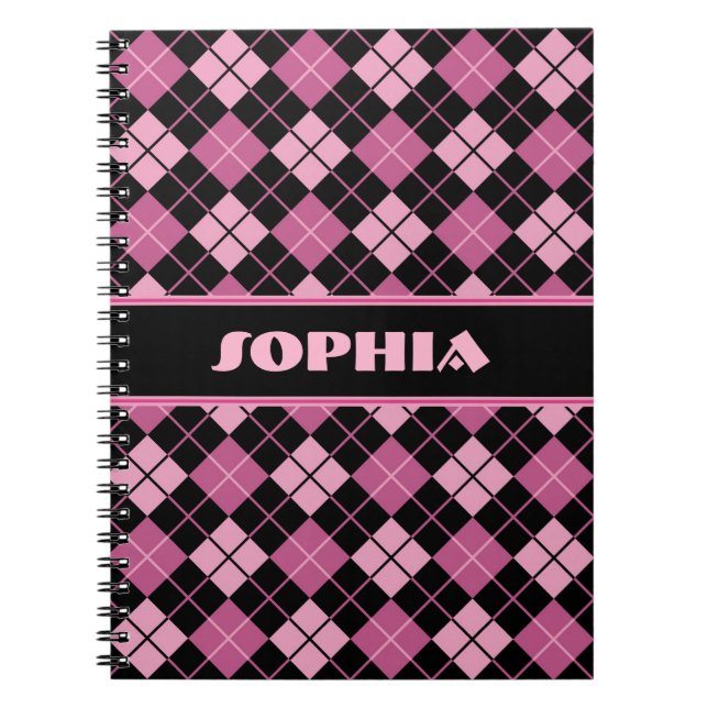 Cuaderno Argyle negro y rosado (Frente)