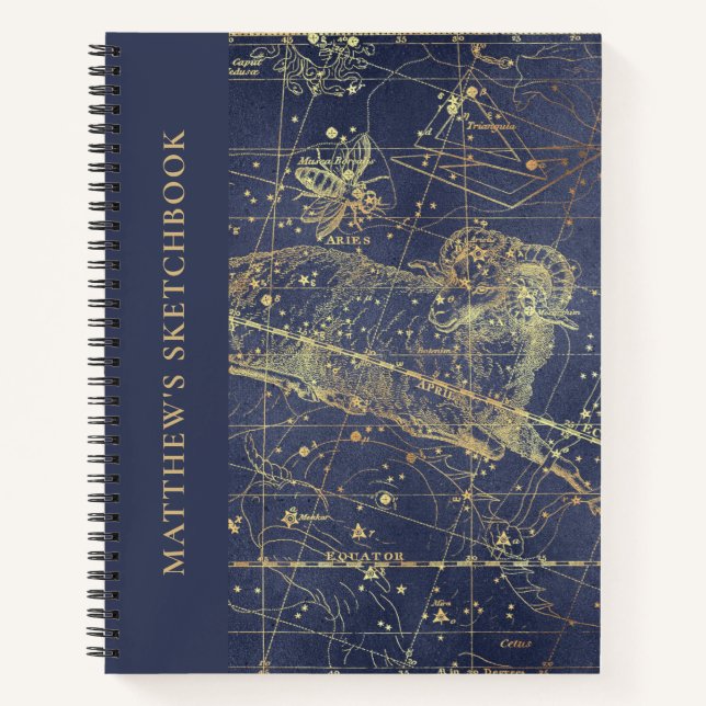 Cuaderno Aries Horoscope Starry Night Sketchbook con nombre (Anverso)