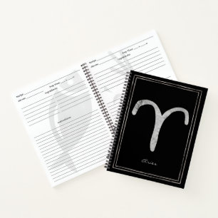 Cuaderno Aries, símbolo de astrología estilizada de plata m