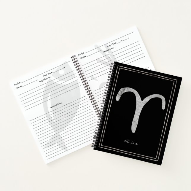 Cuaderno Aries, símbolo de astrología estilizada de plata m (Interior)