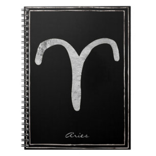 Cuaderno Aries símbolo de astrología estilizada de plata ma