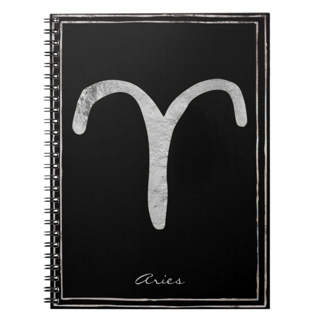 Cuaderno Aries símbolo de astrología estilizada de plata ma (Frente)