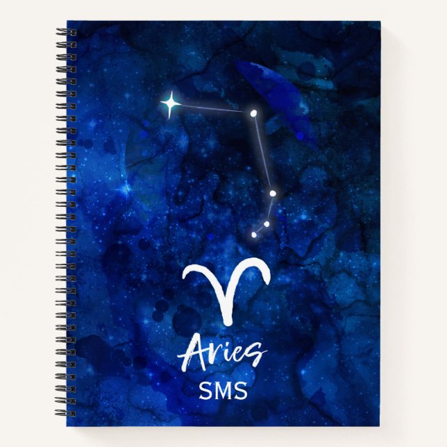 Cuaderno Aries Zodiac Constellation Blue Galaxy Monograma (Anverso)
