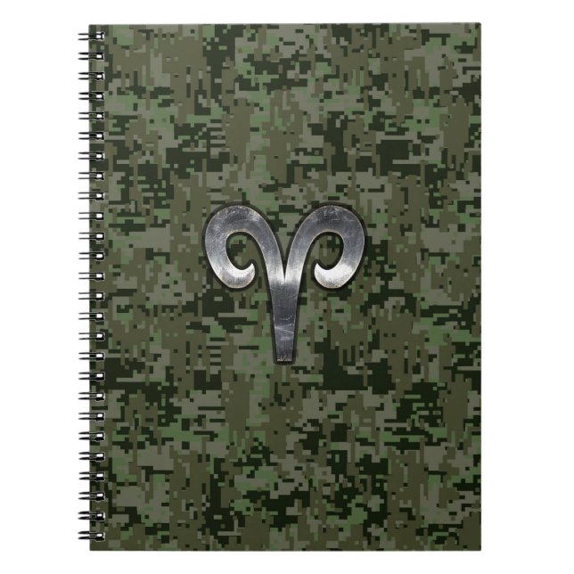 Cuaderno Aries Zodiac Sign on Woodland Green Digital Camo (Frente)