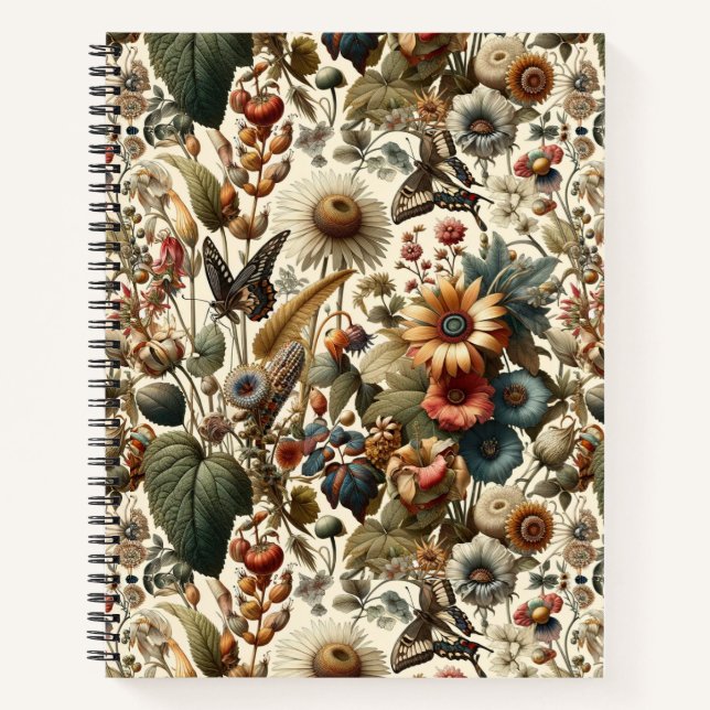 Cuaderno Armonía de la Naturaleza: Patrón botánico sin foco (Anverso)