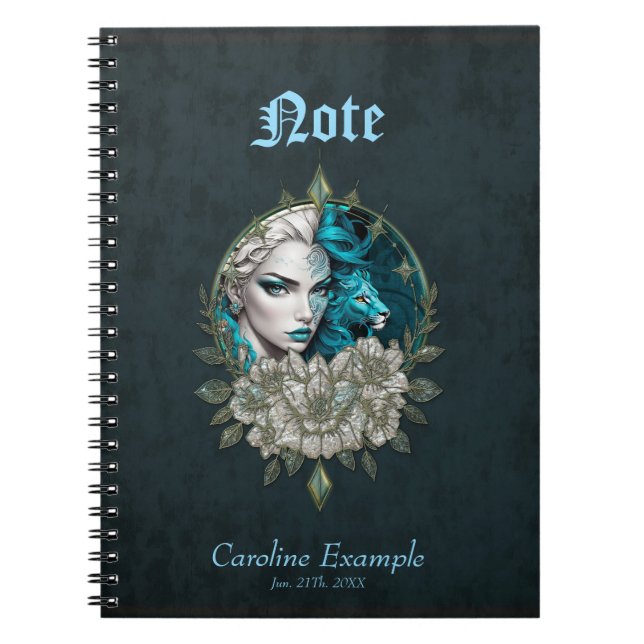 Cuaderno Armonía de los elementos, la mujer con león. (Frente)