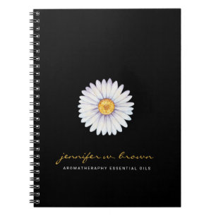 Cuaderno Aromaterapia acuarela margarita negro blanco