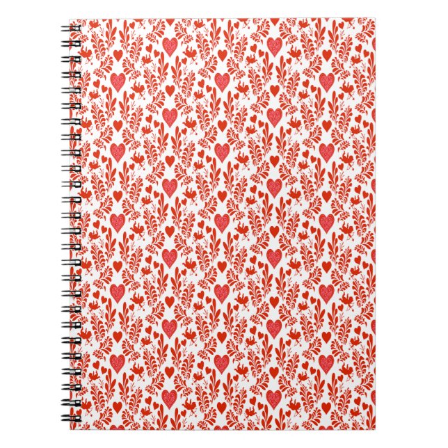 Cuaderno Arreglo de flores rojas con corazones (Frente)