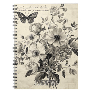 Cuaderno Arreglo floral antiguo - Mariposa monocroma
