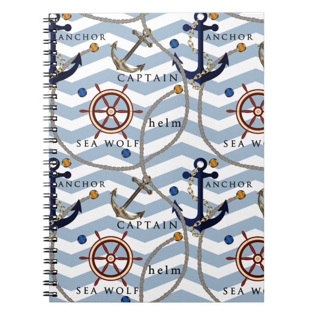 Cuaderno Arroyo de anclaje náutico raya blanca azul zigzag (Frente)