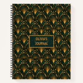 Cuaderno Art Deco Emerald Green Gold Custom Name Monogram
