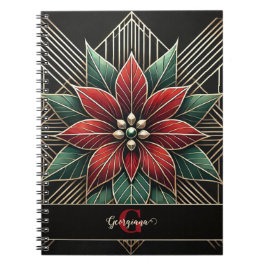 Cuaderno Art Decó Floral Retro Personalizado Poinsettia