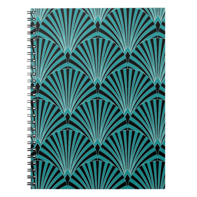 Cuaderno Art Deco: motivos de abanico verde. (Frente)