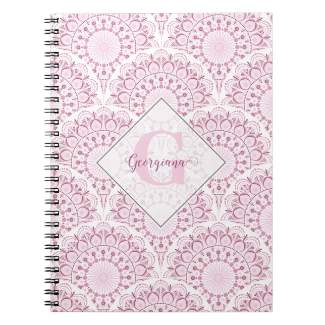 Cuaderno Art Deco personalizado Confetti rosa Mandala (Frente)