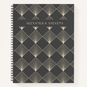 Cuaderno Art Deco Tile Line Art in Black Gold Personalizado