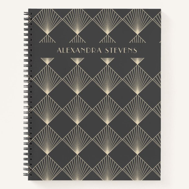 Cuaderno Art Deco Tile Line Art in Black Gold Personalizado (Anverso)