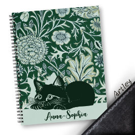 Cuaderno Art Nouveau Cute Cat Floral Nombre personalizado