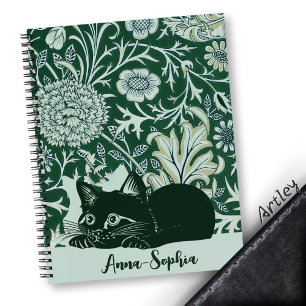 Cuaderno Art Nouveau Cute Cat Floral Nombre personalizado
