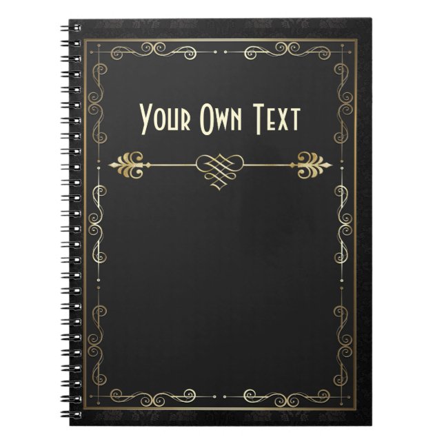 Cuaderno Art Nouveau dorado en bloc de notas negro (Frente)