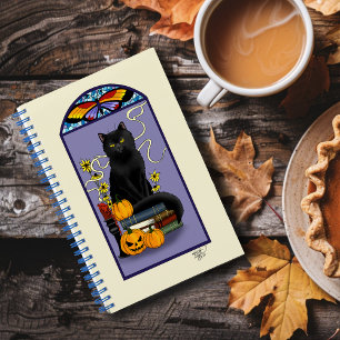Cuaderno Art Nouveau Gato Negro Calabaza Púrpura Otoño Amar