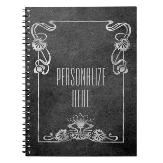 Cuaderno Art Nouveau luce ante elegante loto gris plateado (Frente)