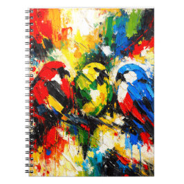 Cuaderno Arte abstracto colorido de loros aves tropicales 