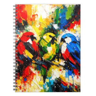 Cuaderno Arte abstracto colorido de loros aves tropicales