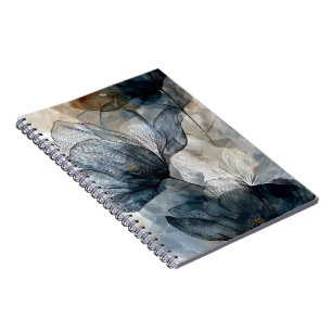 Cuaderno Arte abstracto de acuarela floral azul elegante