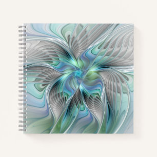 Cuaderno Arte abstracto de mariposa de fantasía fractal azu