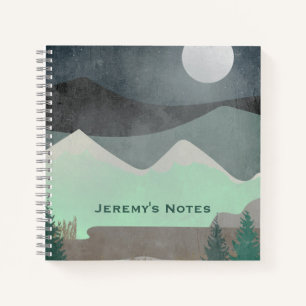 Cuaderno Arte abstracto de paisaje moderno de luna y montañ