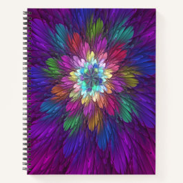 Cuaderno Arte abstracto fractal de flor psicodélica colorid