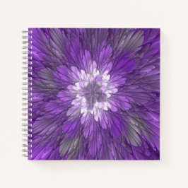 Cuaderno Arte abstracto fractal de flor púrpura psicodélico