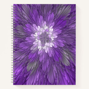 Cuaderno Arte abstracto fractal de flor púrpura psicodélico