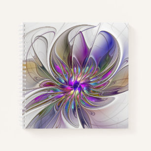Cuaderno Arte abstracto fractal de flores enérgico y colori